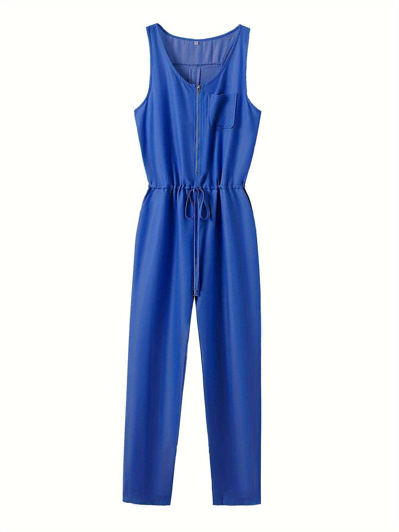 Tuta in denim con cerniera frontale e cintura