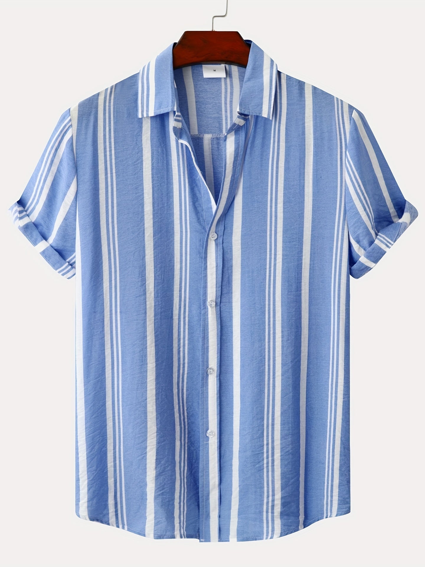 Camicia casual da uomo a maniche corte sottili con risvolto con motivo a righe