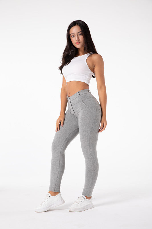 Leggings aderenti grigio chiaro a vita alta