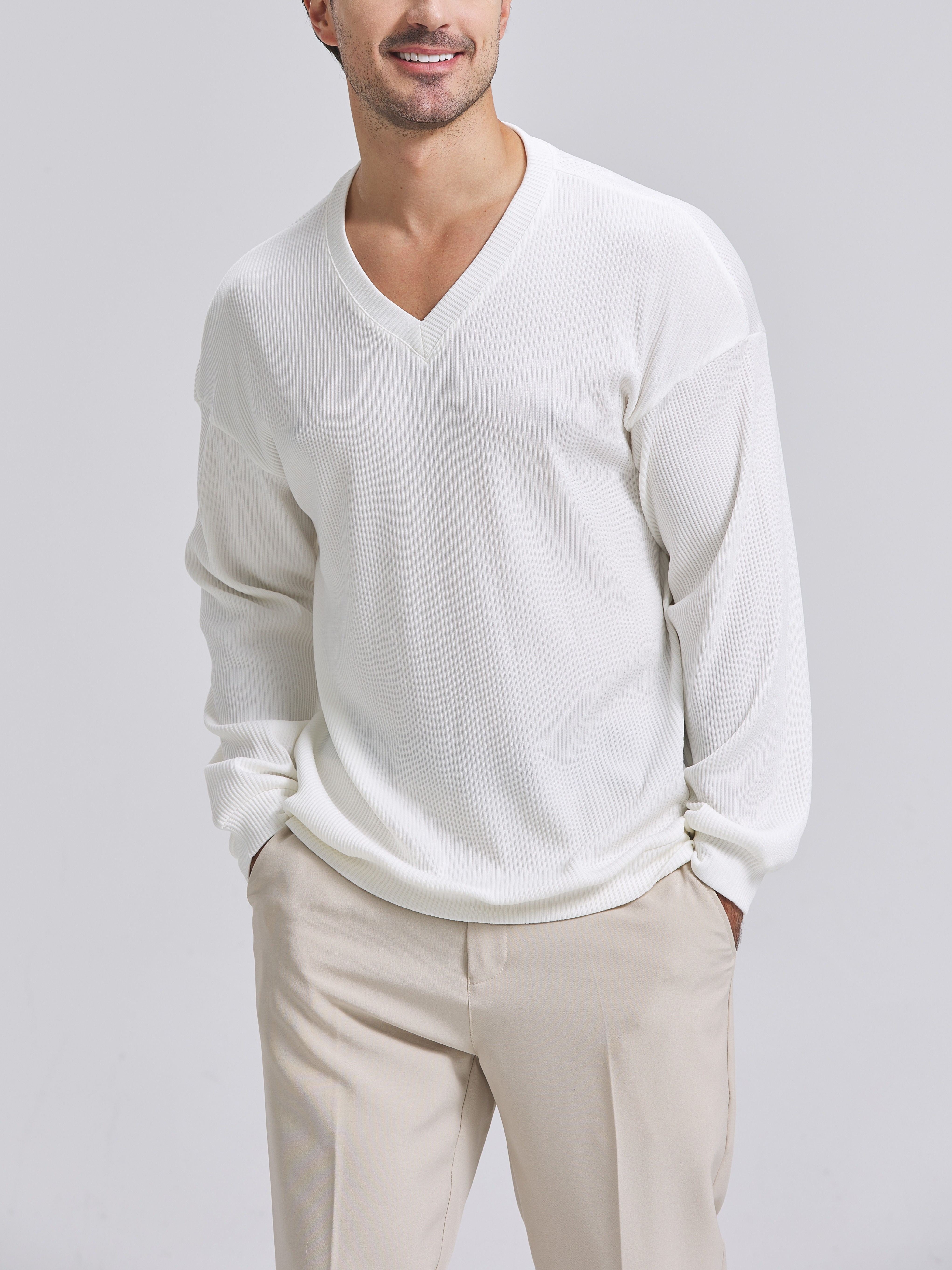 Camicia bianca a costine con maniche lunghe