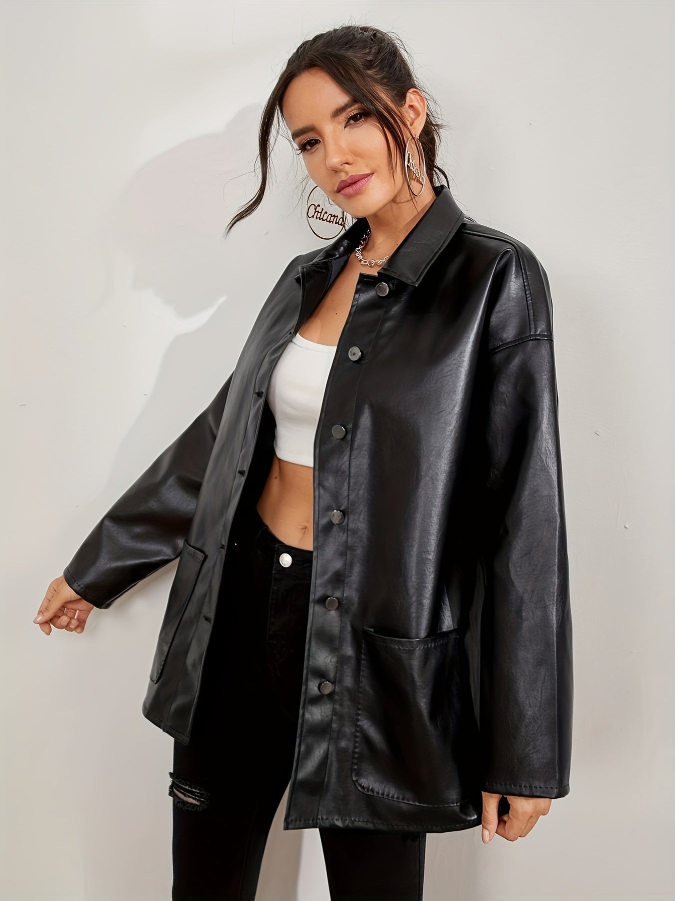 Giacca in pelle nera da donna