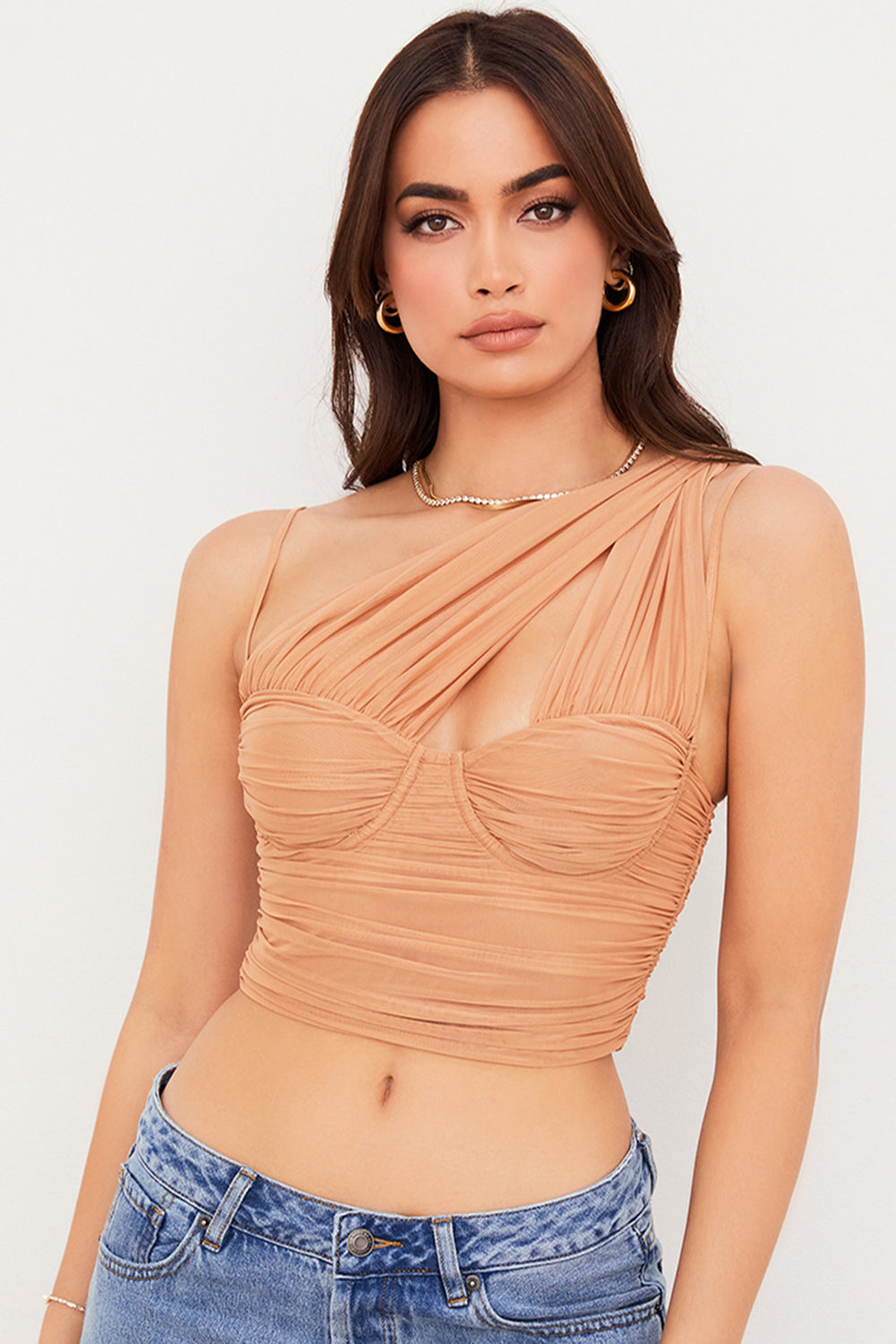 Corsetto in rete plissettata beige