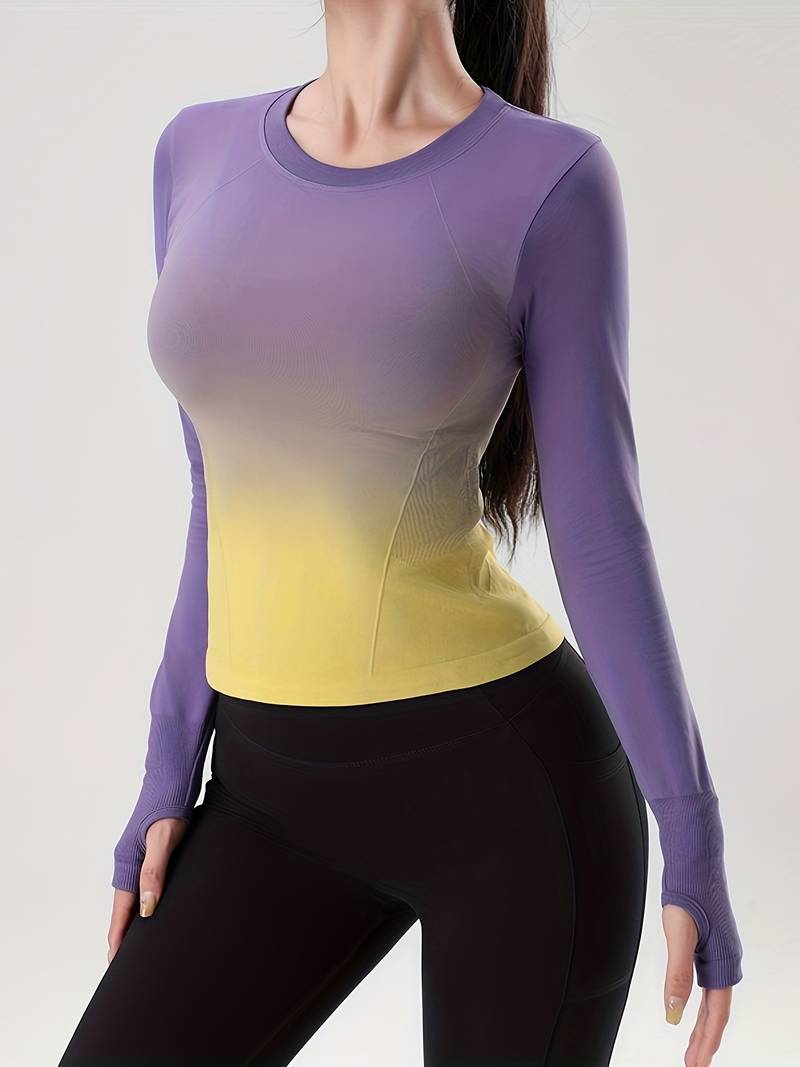 Top sportivo a manica lunga con sfumatura di colore