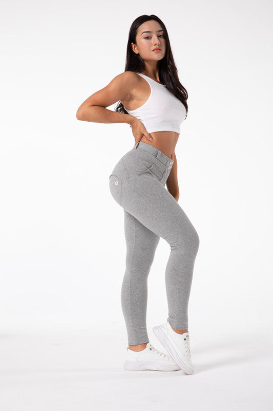 Leggings aderenti grigio chiaro a vita alta