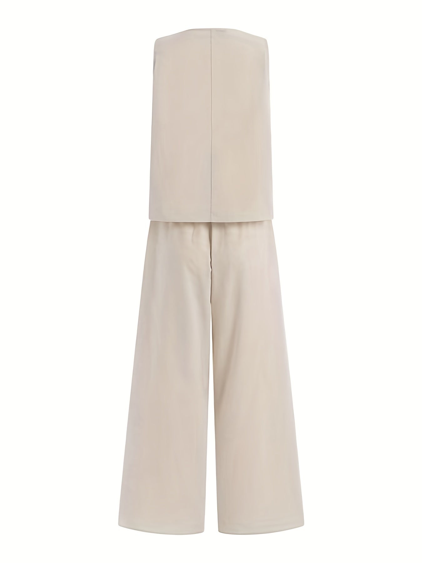 Canotta beige senza maniche e pantaloni a gamba larga