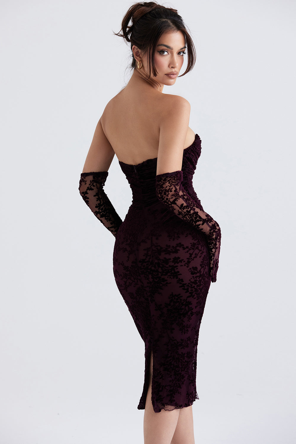 Abito corsetto Devore color ciliegia nera