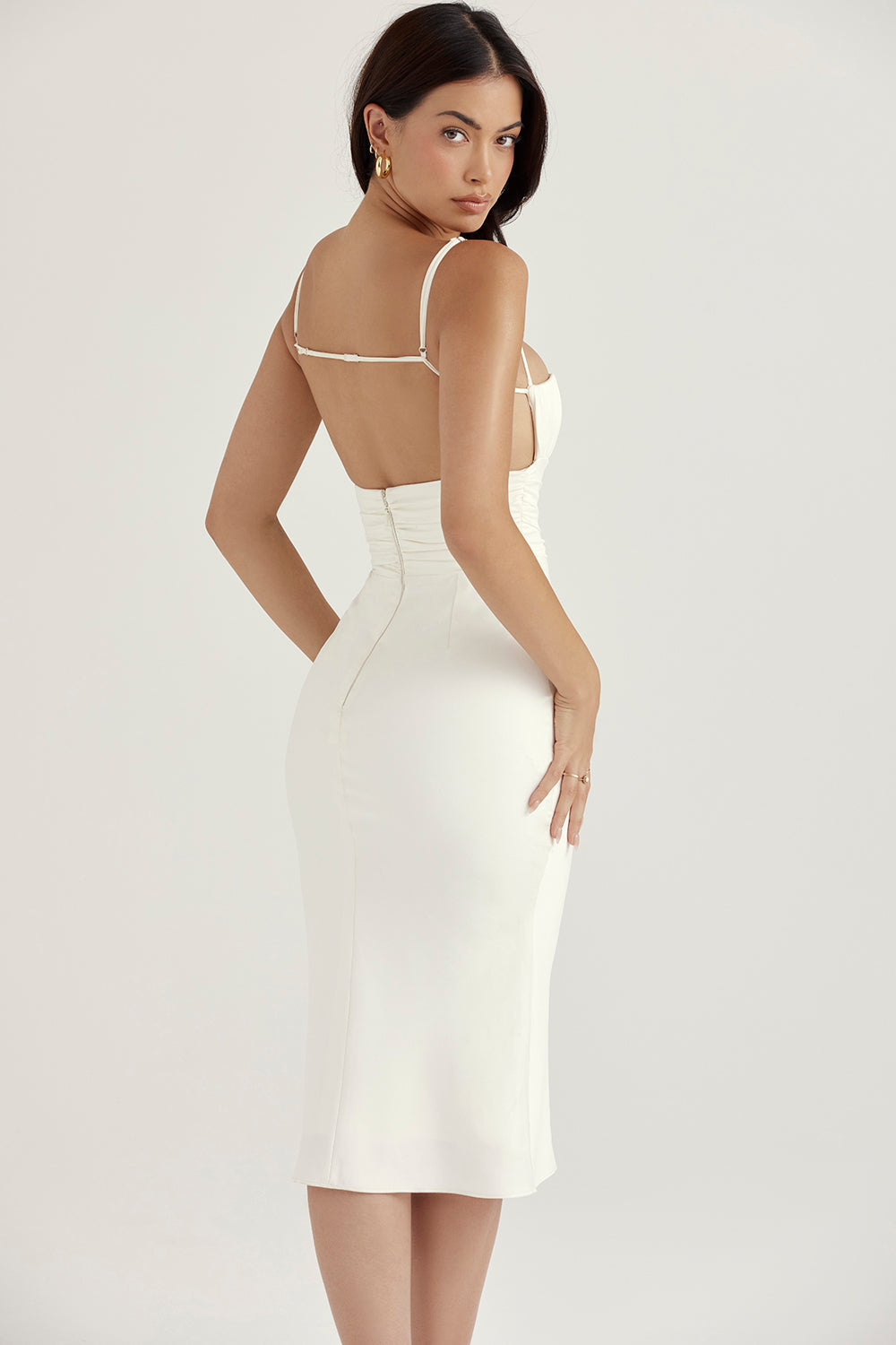 Abito corsetto midi in raso avorio