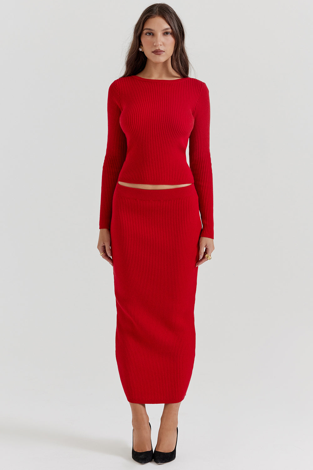 Maglia in misto cashmere rosso scarlatto con fiocco