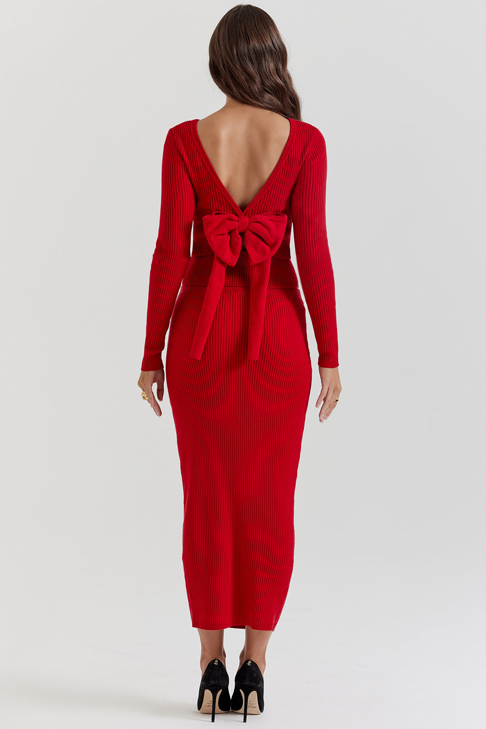Maglia in misto cashmere rosso scarlatto con fiocco