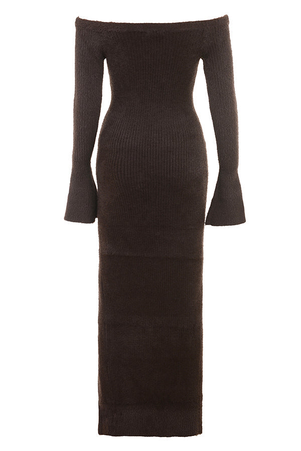Abito in maglia espresso con spalle scoperte