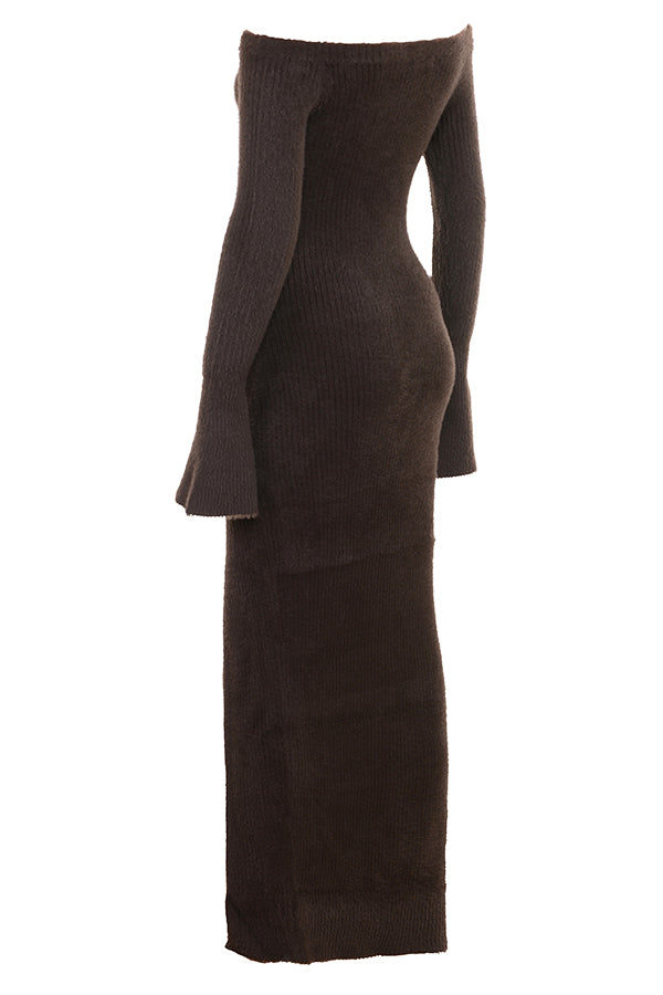 Abito in maglia espresso con spalle scoperte