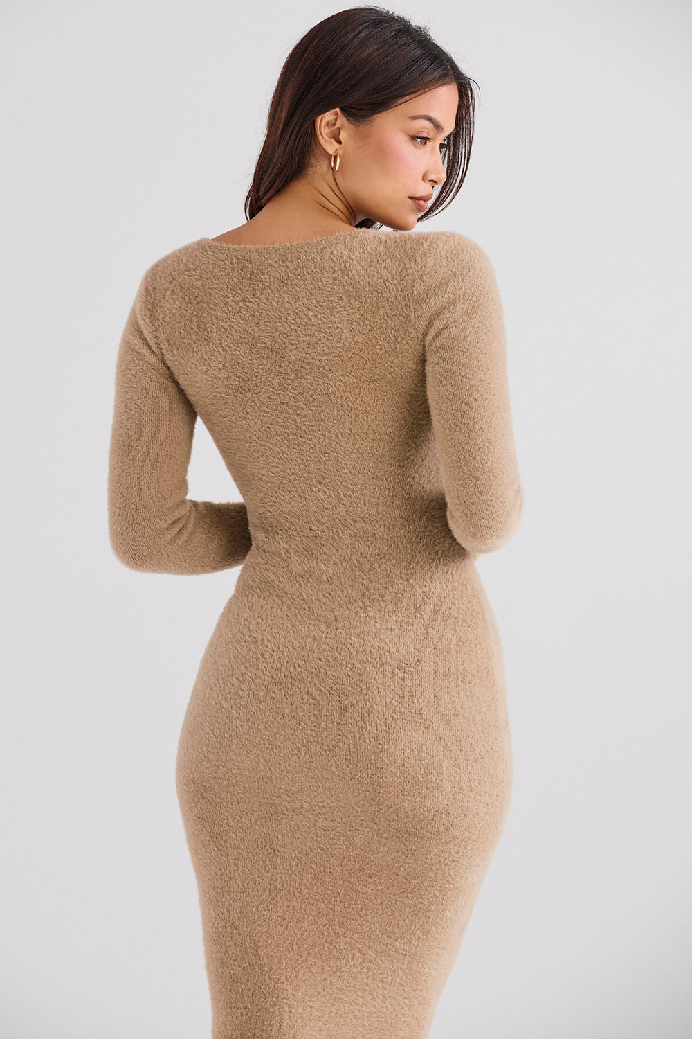 Maxi vestito sfocato color cammello