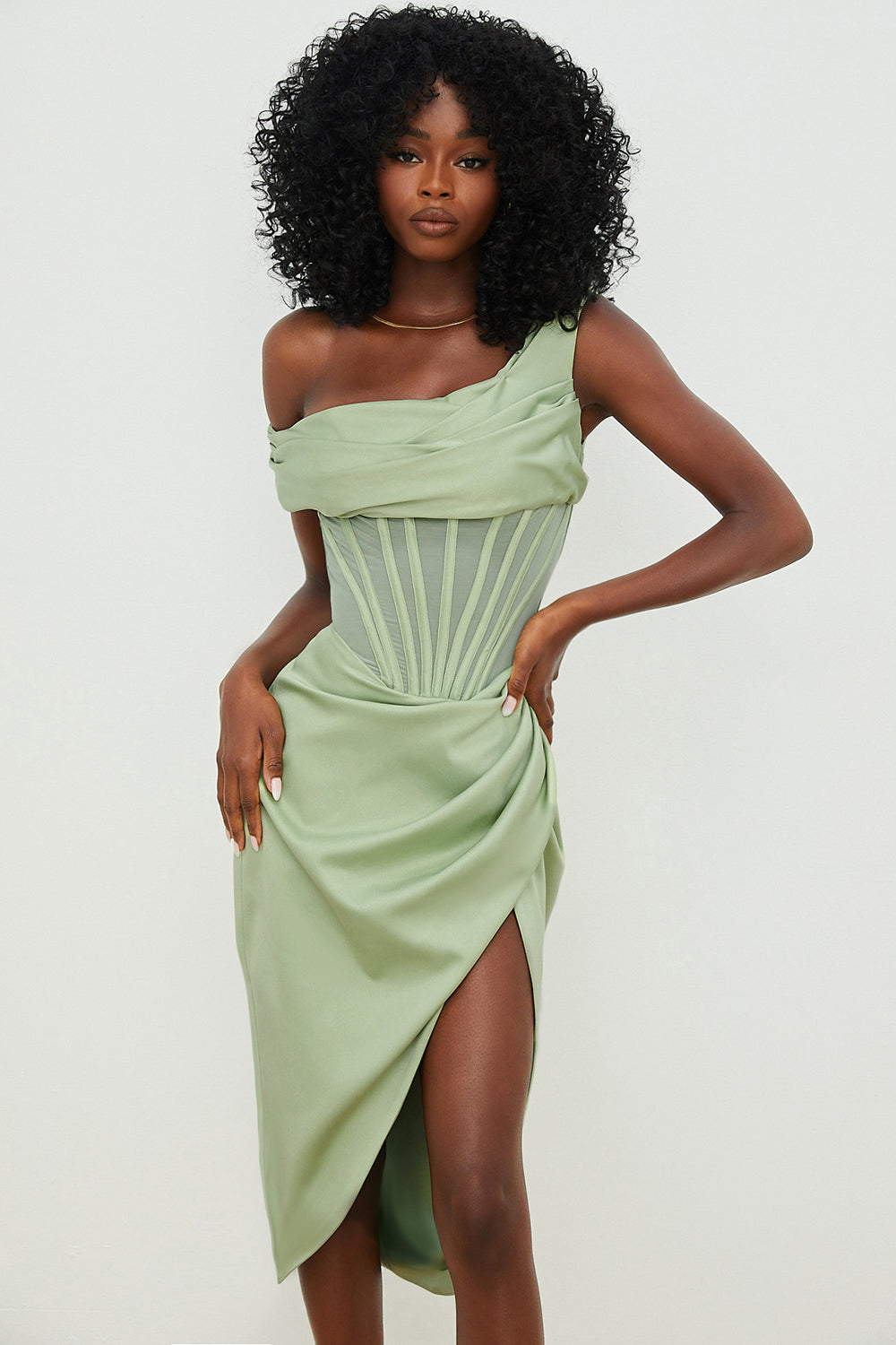 Abito corsetto midi drappeggiato asimmetrico