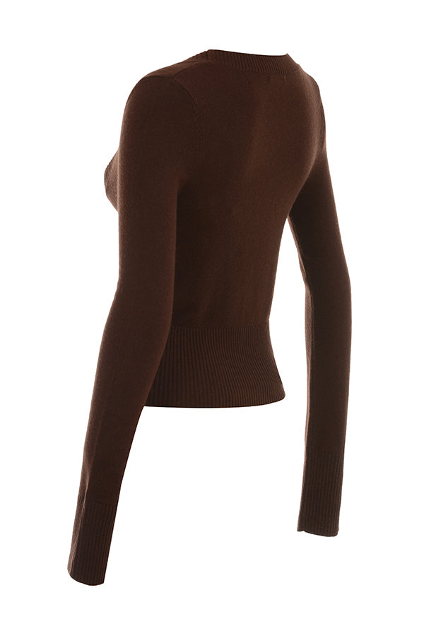 Top a girocollo e pantaloni in misto cashmere cioccolato