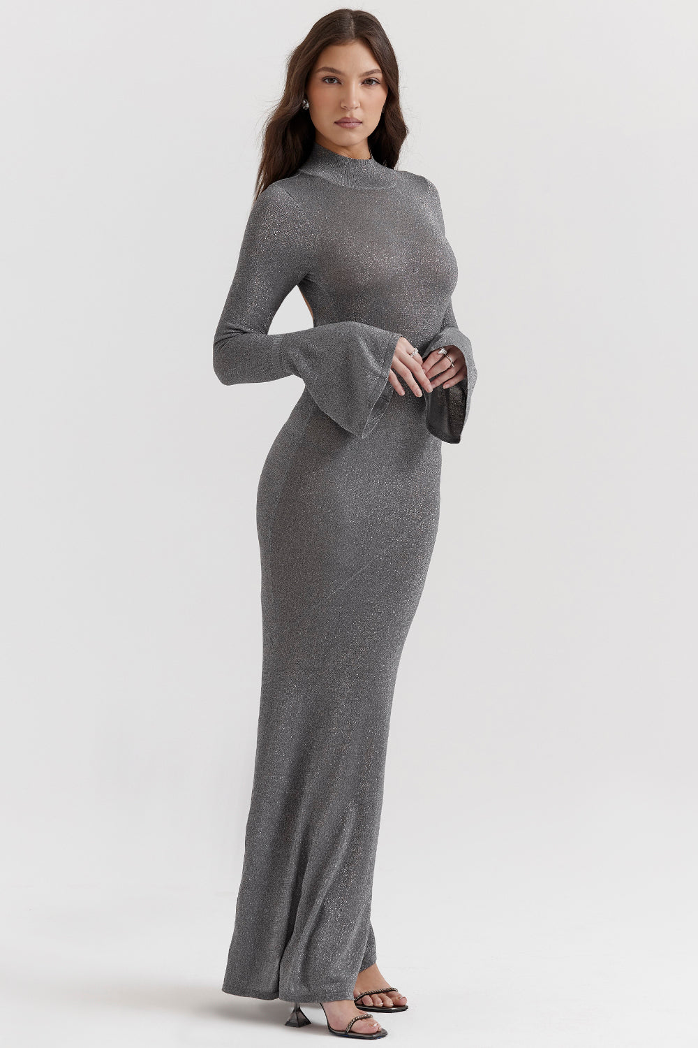 Maxi vestito metallizzato acciaio