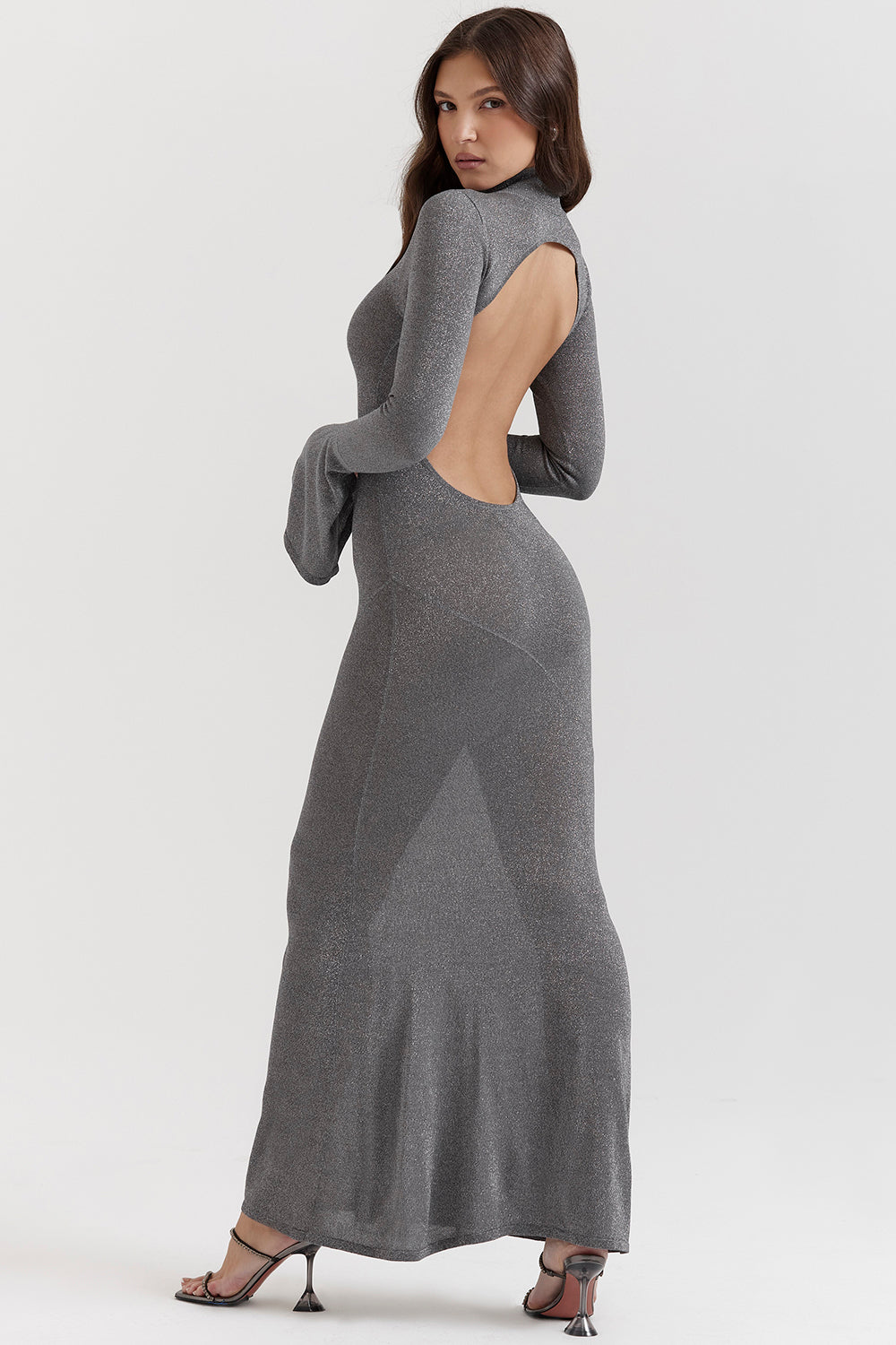 Maxi vestito metallizzato acciaio