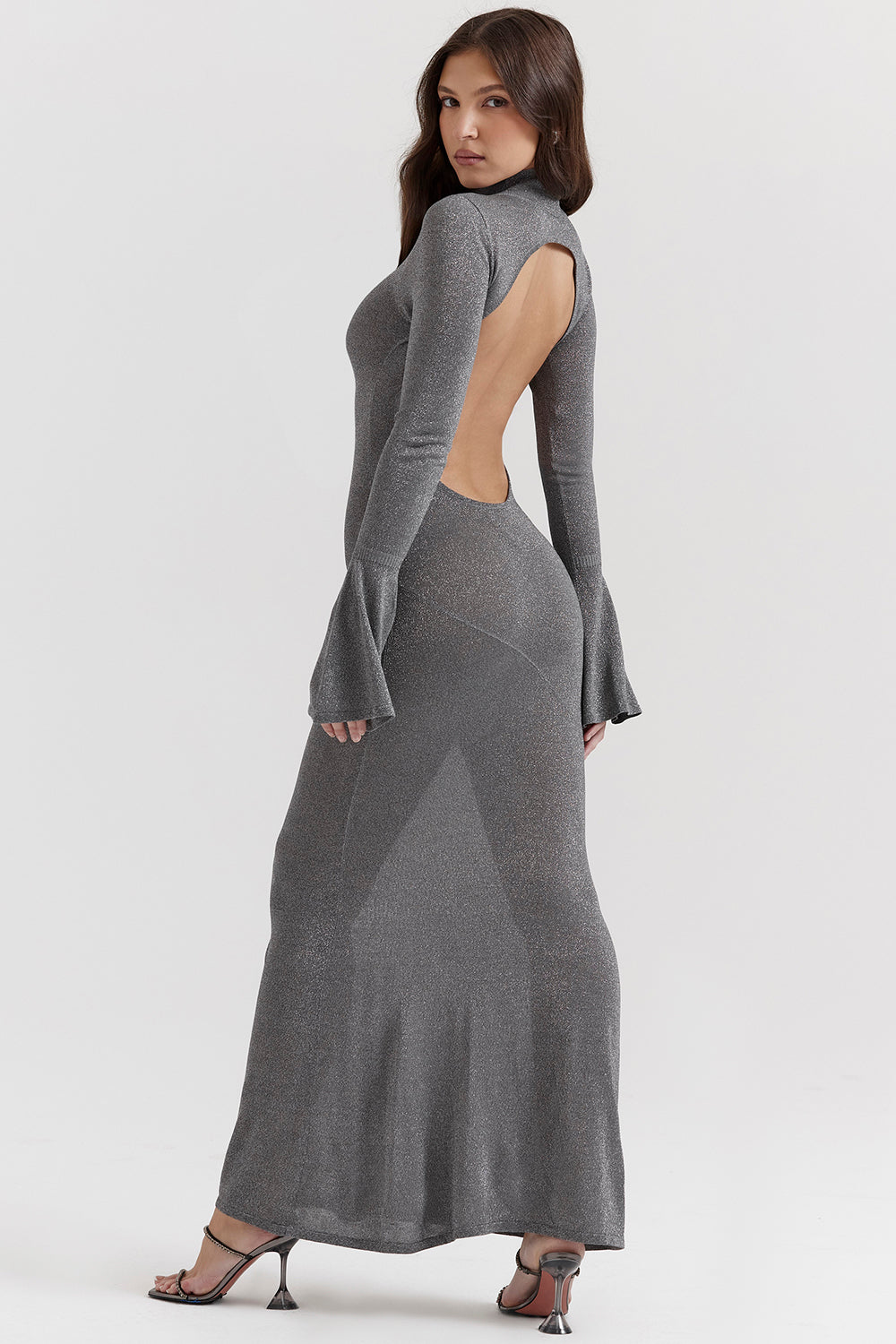 Maxi vestito metallizzato acciaio