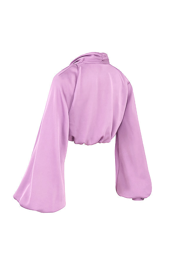 Top in blouson dal taglio profondo in raso di seta con gonna drappeggiata