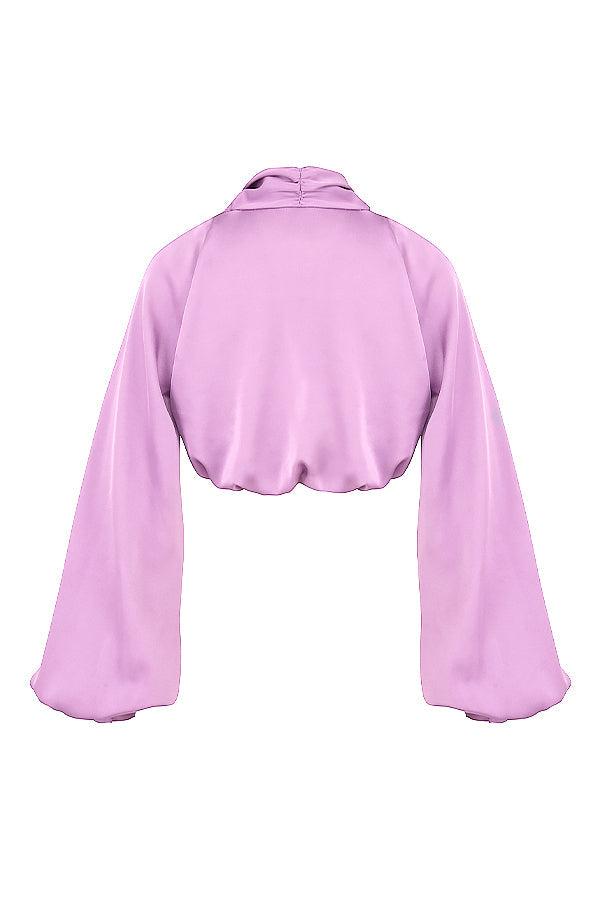 Top in blouson dal taglio profondo in raso di seta con gonna drappeggiata