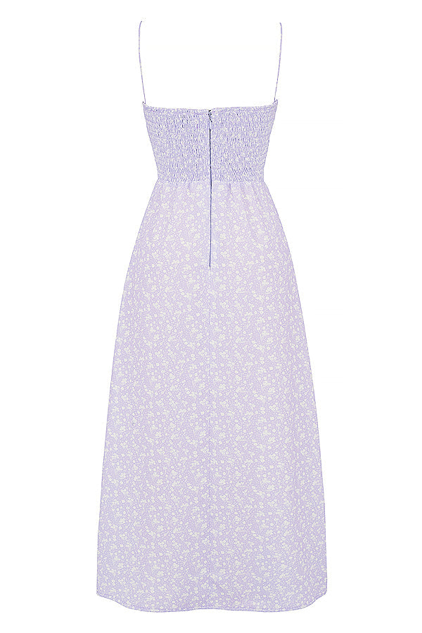 Abito alla caviglia floreale lilla con motivo smock