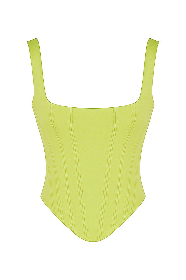 Corsetto lungo realizzato in raso verde lime