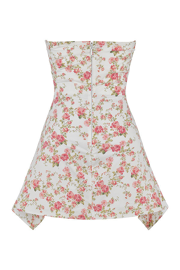 Abito a corsetto drappeggiato con stampa di rose