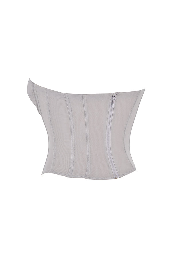 Corsetto grigio con ferretto e maxi gonna plissettata in raso
