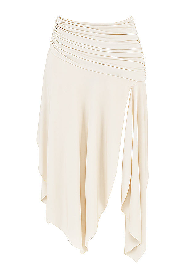 Corsetto in pelle vegana bianca con gonna midi drappeggiata
