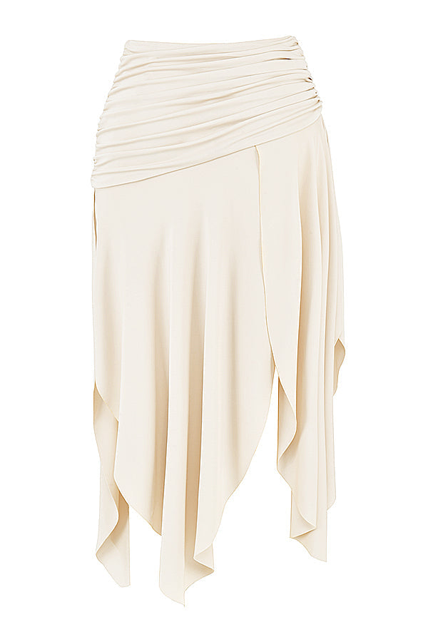 Corsetto in pelle vegana bianca con gonna midi drappeggiata