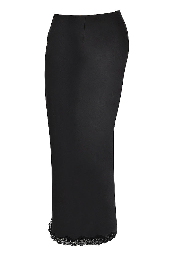 Corsetto in pizzo nero con gonna midi in raso