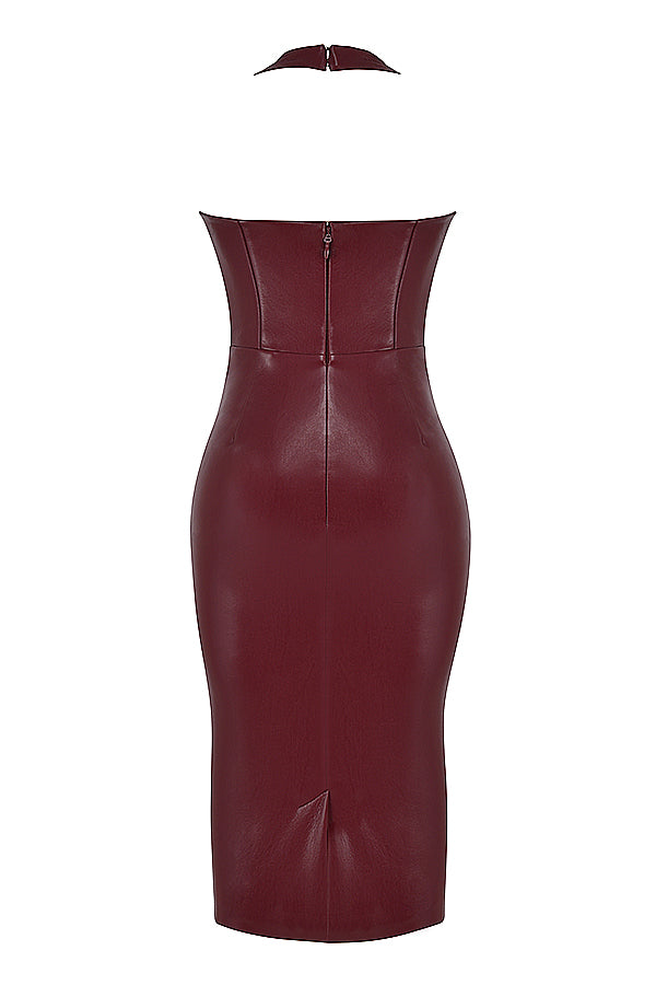 Abito midi in pelle vegana color vino