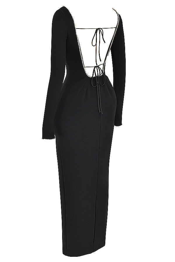 Maxi vestito nero decorato con cristalli