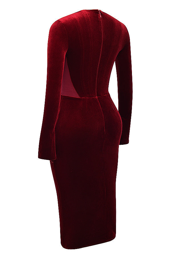 Abito corsetto in velluto color vino