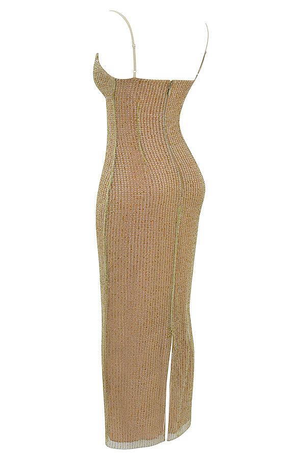 Abito maxi con perline café au lait