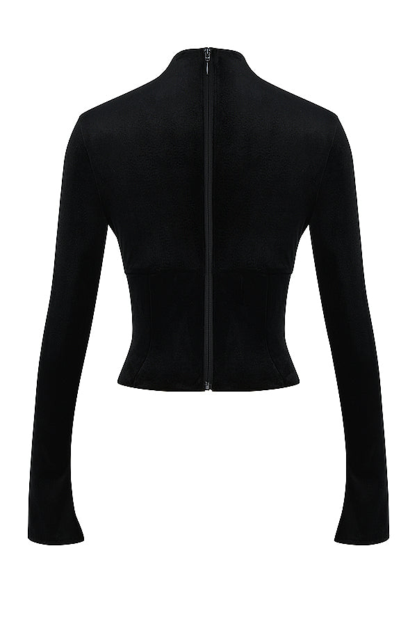 Corsetto di velluto nero con pantaloni cropped