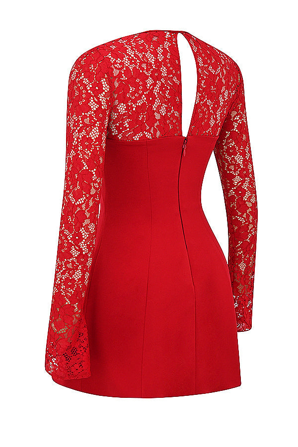 Mini vestito in raso e pizzo rosso rosa