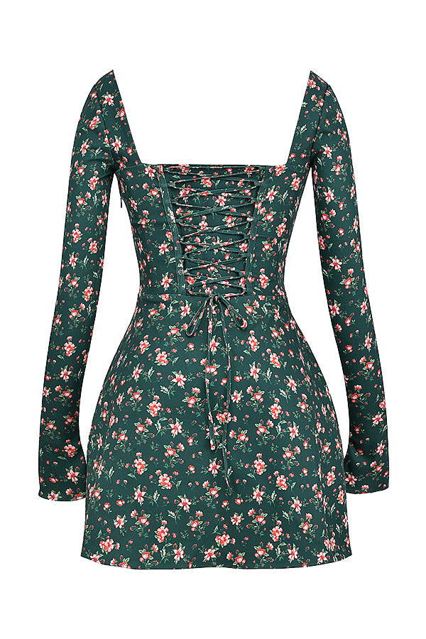 Mini vestito corsetto floreale verde