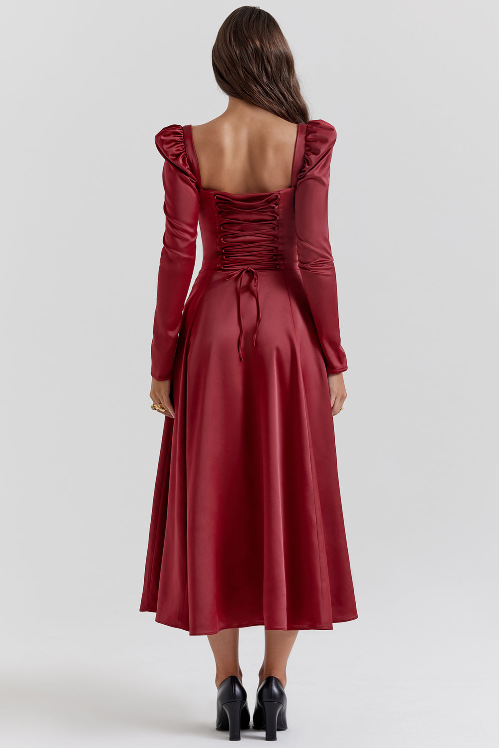 Abito longuette con corsetto rubino