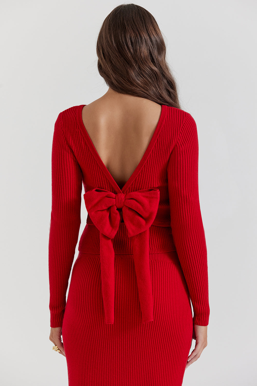 Maglia in misto cashmere rosso scarlatto con fiocco