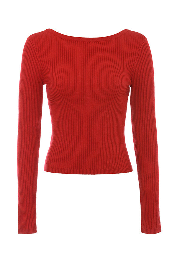 Maglia in misto cashmere rosso scarlatto con fiocco