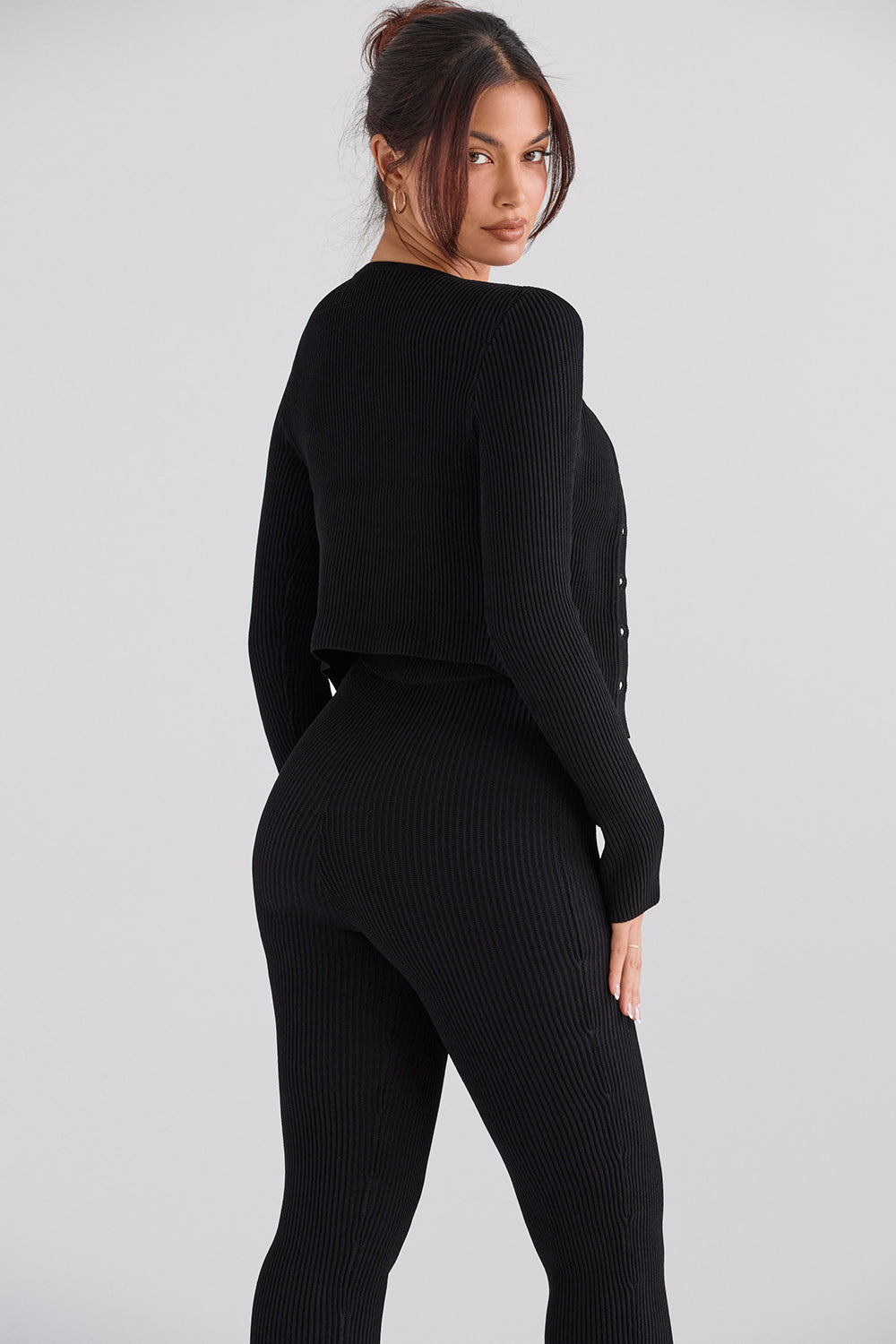 Cardigan in maglia a coste con leggings