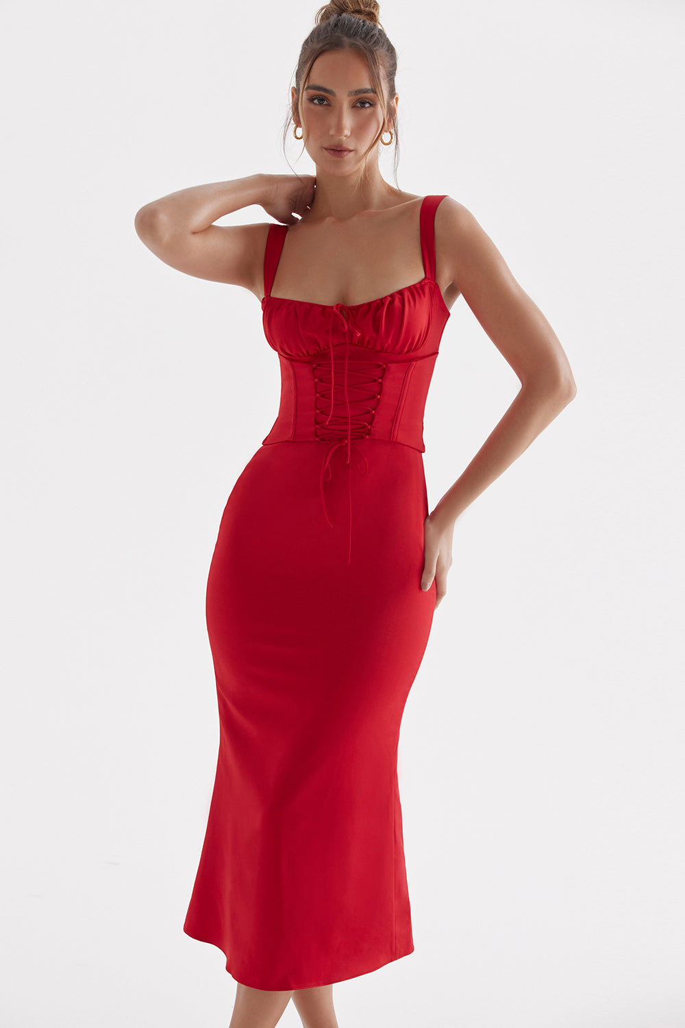 Abito corsetto con rose rosse